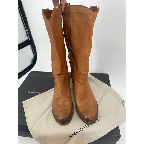 Alberto Fermani Boots Tall Cognac Tan Soft Supple Riding Leather Boots - Picture 3 of 11